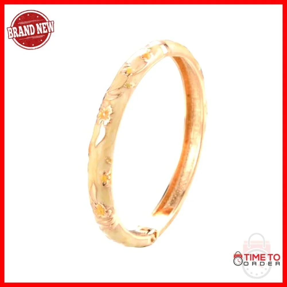 5-Piece Enamel Bangle Bracelet Set, Rose Flower Engraved, Alloy Material